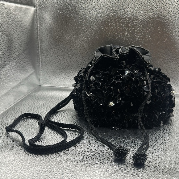 VTG La Regale Ltd Evening Bag Beaded Sequin Drawstring Purse Crossbody Reticule - Picture 2 of 12